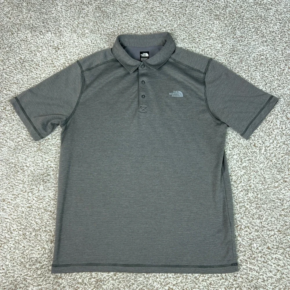The North Face Polo Shirt Mens Large Gray Active FlashDry Micro Stripe Hiking